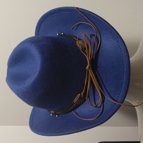 Cobalt Blue Western Cowboy Outback Country Hat Steer Head Accent Banding Boho - Picture 7 of 12